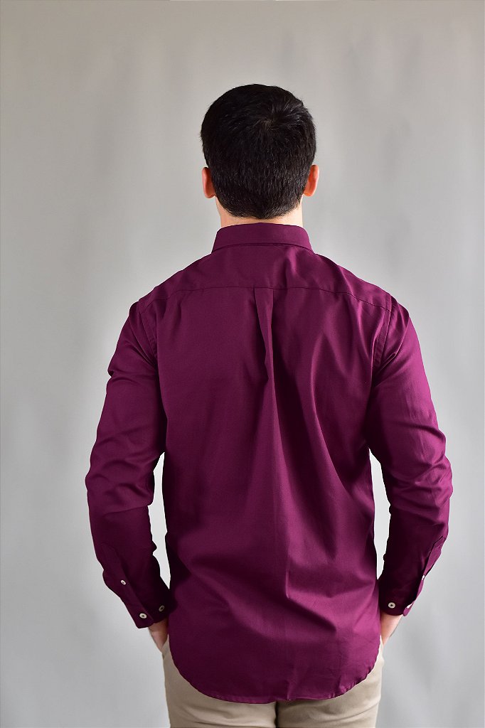 Camisa Social Lisa RL Manga Longa - Burgundy