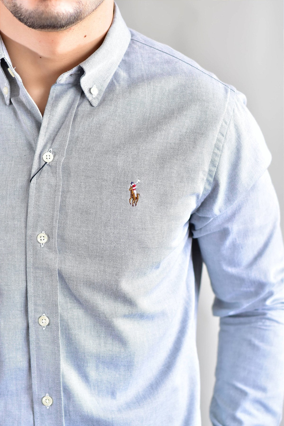 Camisa Social Lisa RL Manga Longa - Cinza Mescla