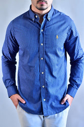 Camisa RL Manga Longa - Microxadrez Azul e Preto