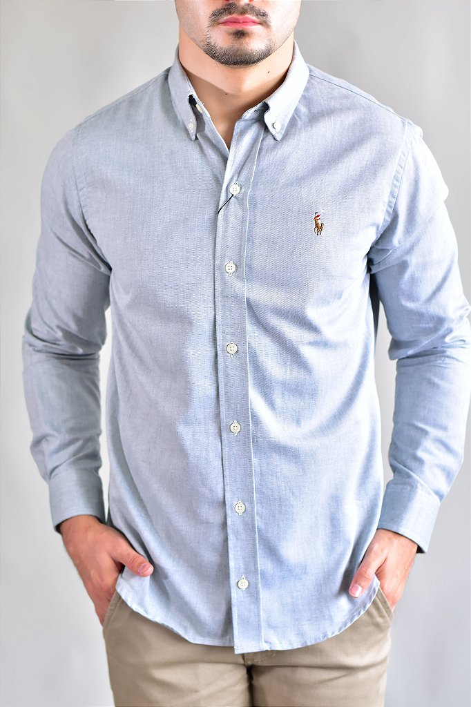 Camisa Social Lisa RL Manga Longa - Cinza Mescla